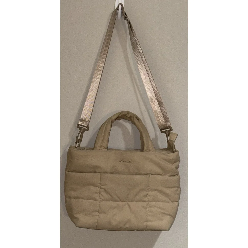 LOVEVOOK Women's Tan Small Quilted Puffer Tote Bag, Can Be Cross Body Purse